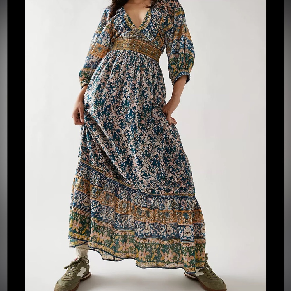 Free People Golden Hour Boho Maxi Dress in Blue